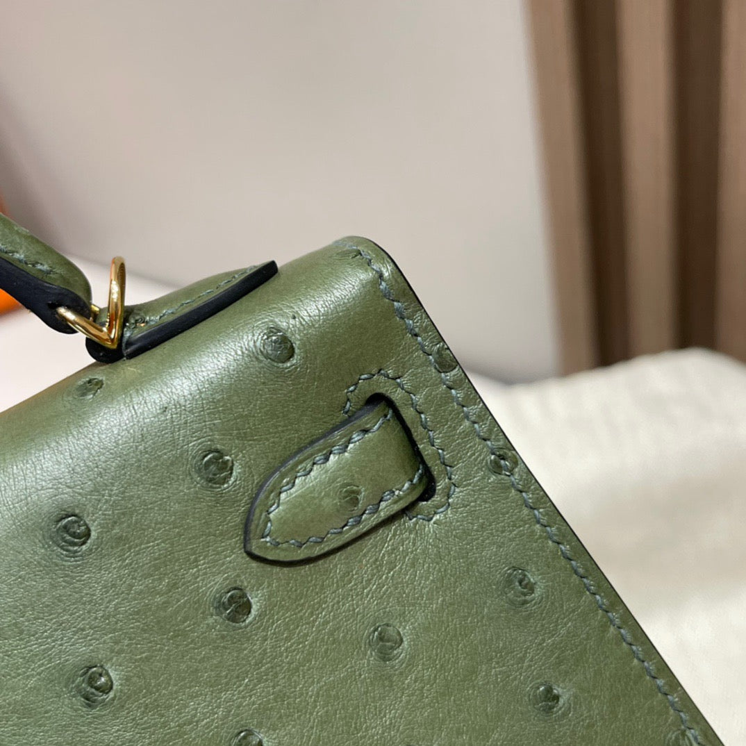 Mini Kelly Ostrich Olive Green - My Luxury Closet