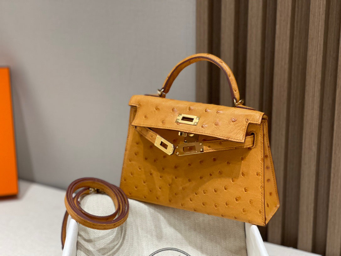 Mini Kelly Ostrich Safran Bag - My Luxury Closet