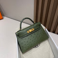 Mini Kelly Ostrich Olive Green - My Luxury Closet