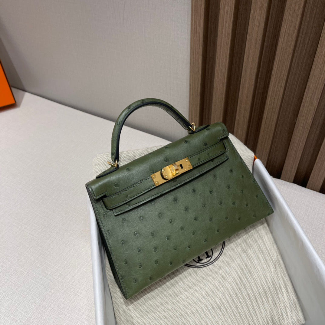 Mini Kelly Ostrich Olive Green - My Luxury Closet