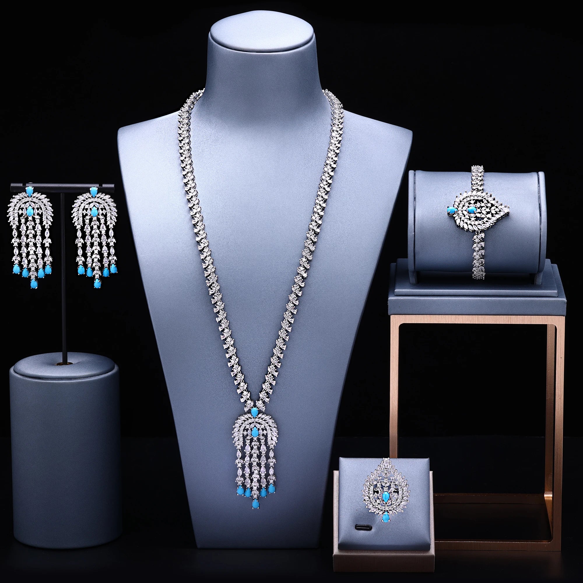 Cubic  Zirconia Platinum Plated  Full Jewelry Set