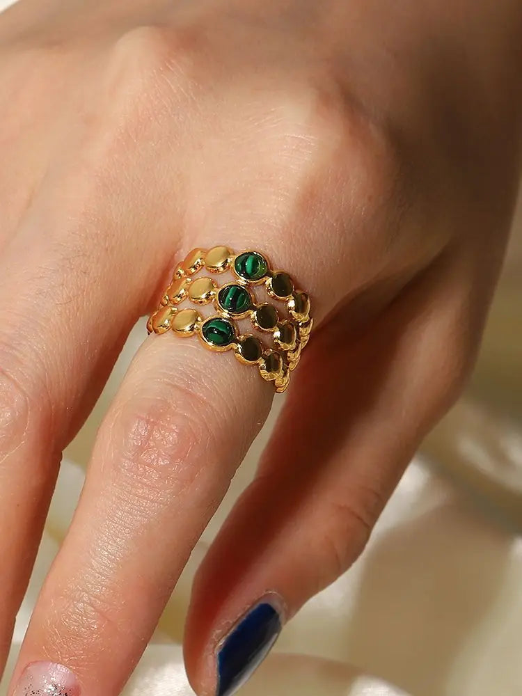 18K Gold Plated Stainless Steel Malachite Ring