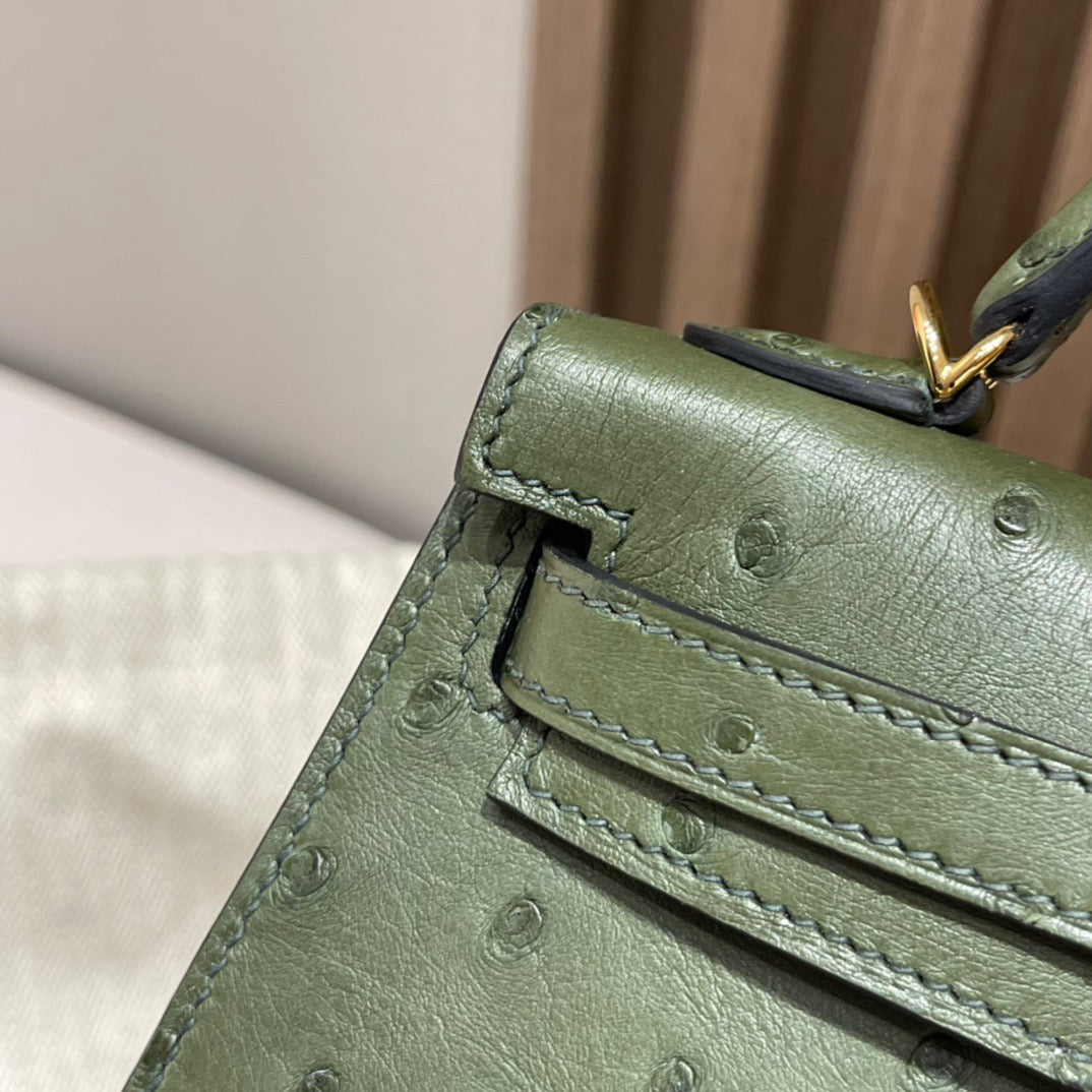 Mini Kelly Ostrich Olive Green - My Luxury Closet