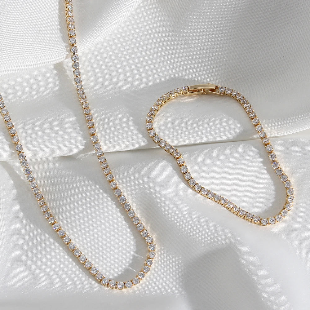 18K Gold Plated Cubic Zirconium Stainless Steel Necklace and Bracelet