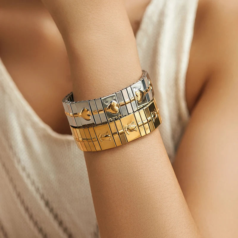 18K Gold and Platinum Plated Stainless Steel Bangle - My Luxury Closet