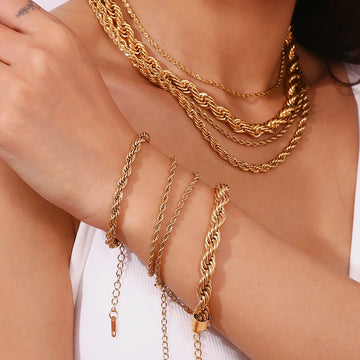 18K Gold Plated Stainless Steel Necklace and Bracelet