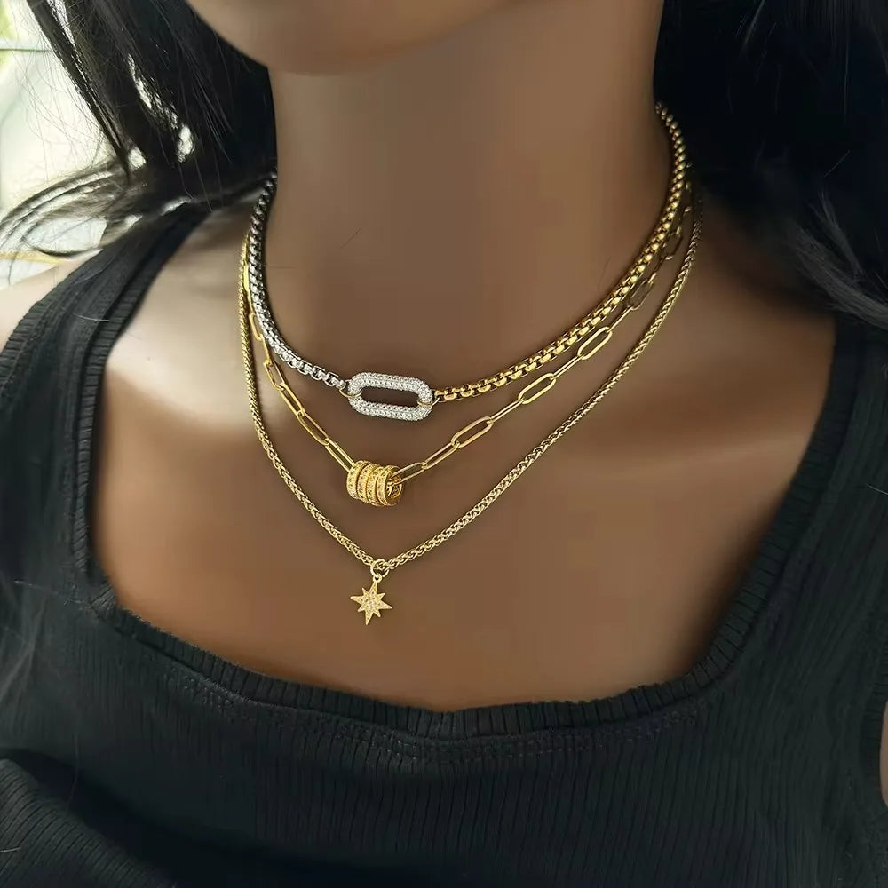 Stainless Steel 18k Gold Plated Chains Choker Necklace