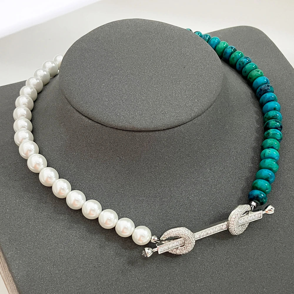 Platinum Plated  Beaded Gemstones Chocker Necklace