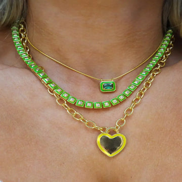 Colorful Neon Enamel Bezel Square Shaped CZ Tennis Necklace