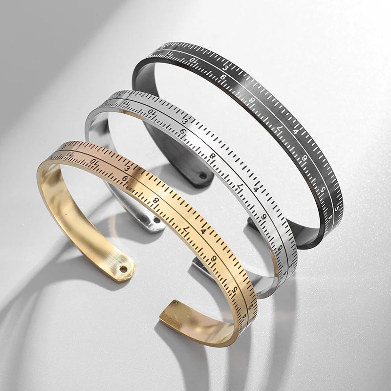 18K Gold and Platinum Plated Stainless Steel Ruler Adjustable Bangle