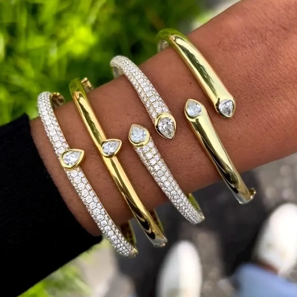 18K Gold and Platinum Plated  Cubic Zirconia Bangle