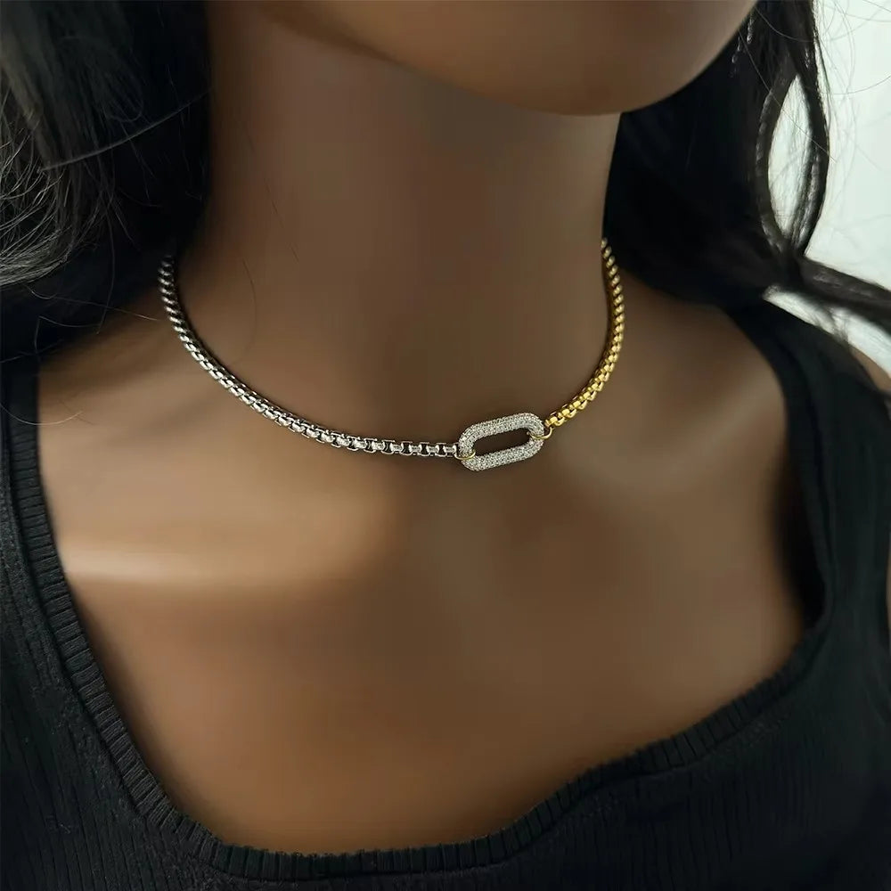 Stainless Steel 18k Gold Plated Chains Choker Necklace