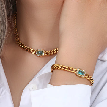 18K Gold and Platinum Plated Stainless Steel Necklace and Bracelet