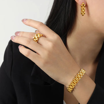 18K Gold Plated Stainless Steel Bracelet Earrings Ring