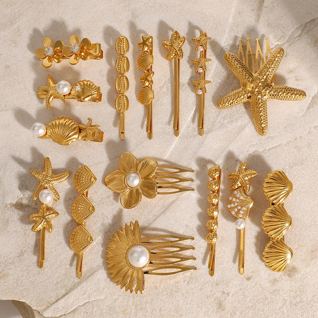 18K Gold Plated Stainless Steel Hair Clips - My Luxury Closet