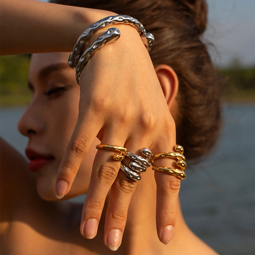 18k Gold and Platinum Plated Stainless Steel Bangle and Ring